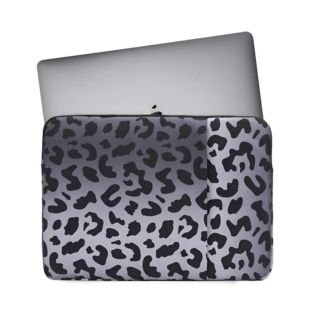 Leopard print laptop sleeve with flannel lining for 13-inch and 15.6-inch devices