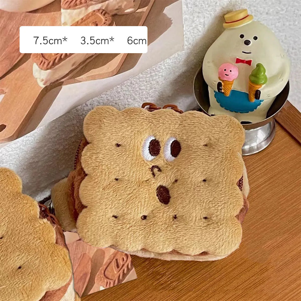 Plush sandwich biscuit pencil bag in cookie design, soft cartoon pencil case for stationery storage
