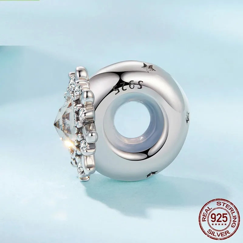S925 sterling silver sunflower silicone positioning spacer bead on white background, 0.9cm size, SCC3163