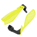 Plastic motorcycle hand guards in black and orange for universal handlebar fit