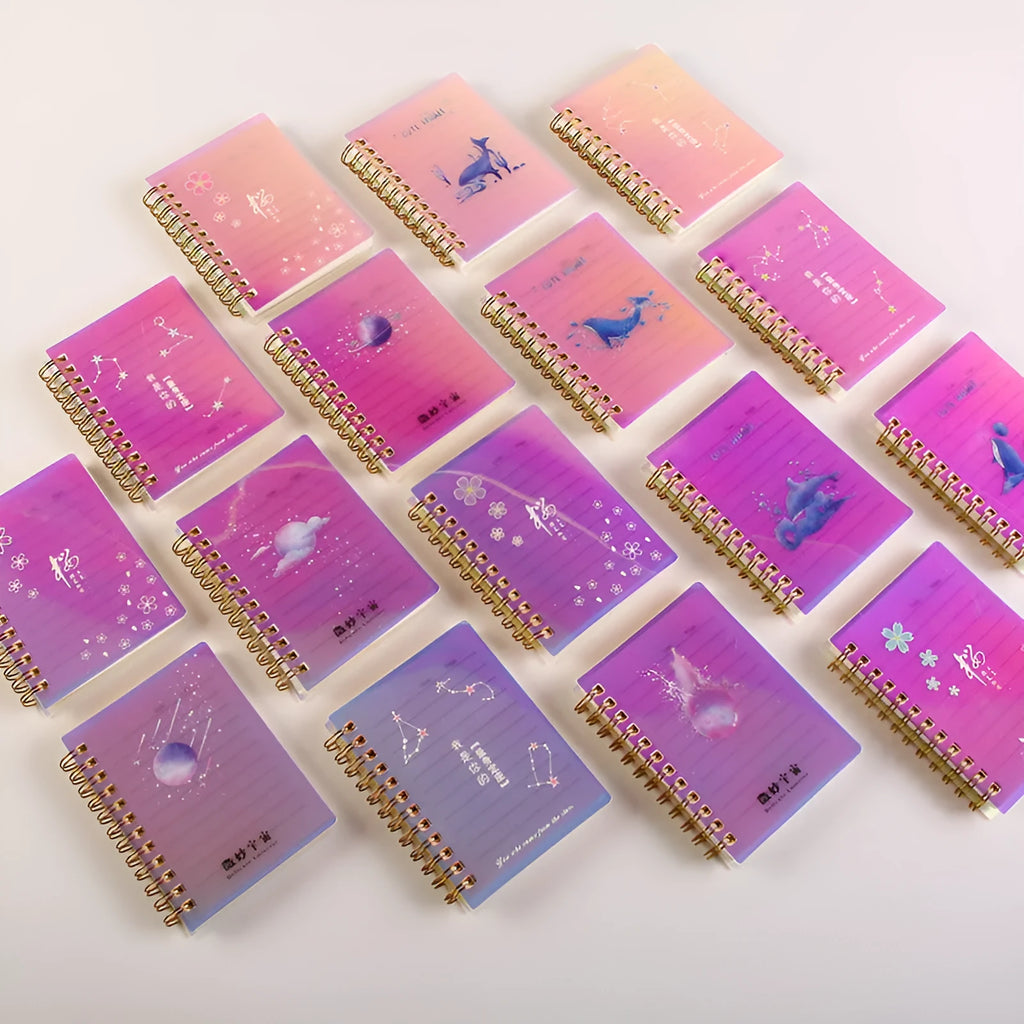 A7 spiral-bound pocket notepad with PP cover in choice of Constellation, Sakura, Universe, or Ocean colour series