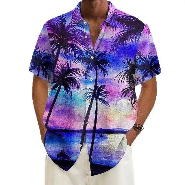 Men's printed casual shirt in polyester fibre, available in sizes S to 4XL and eight colours.