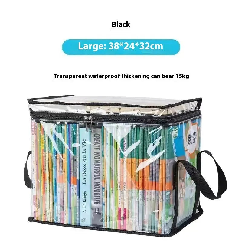 Large foldable white pvc storage bag with transparent panels and a sealing zip, showing its 38x24x32 cm size.