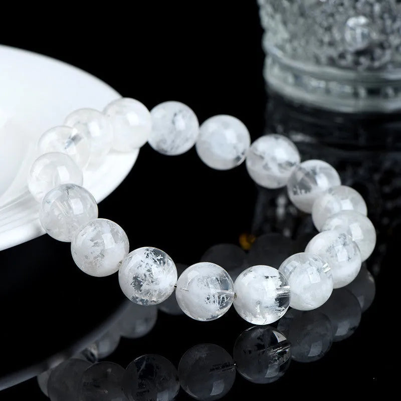 Women's crystal bracelet with natural blizzard snowflake pattern round beads in geometric design