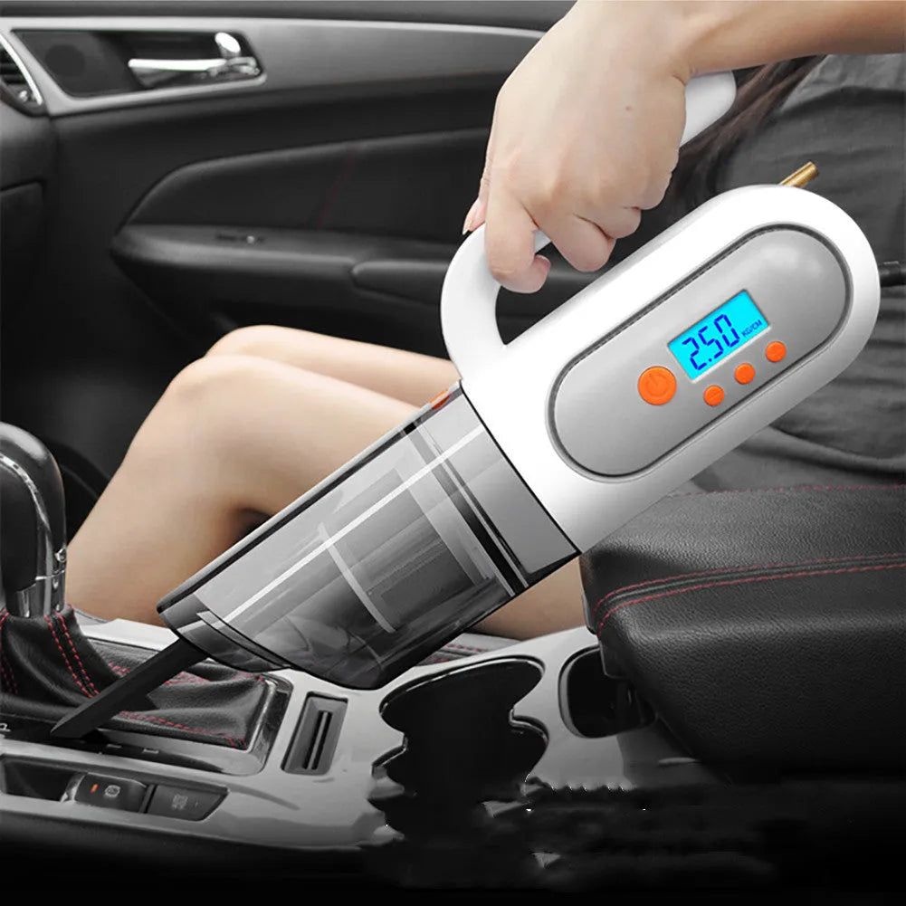 Car vacuum cleaner with digital display, ABS body, black, with hose and brush nozzle attachments