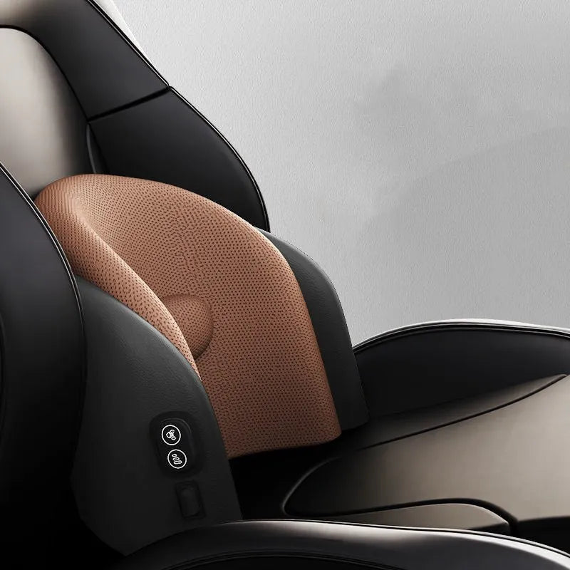 Electric massage cushion with memory foam on a car seat, shown in mocha brown colour.
