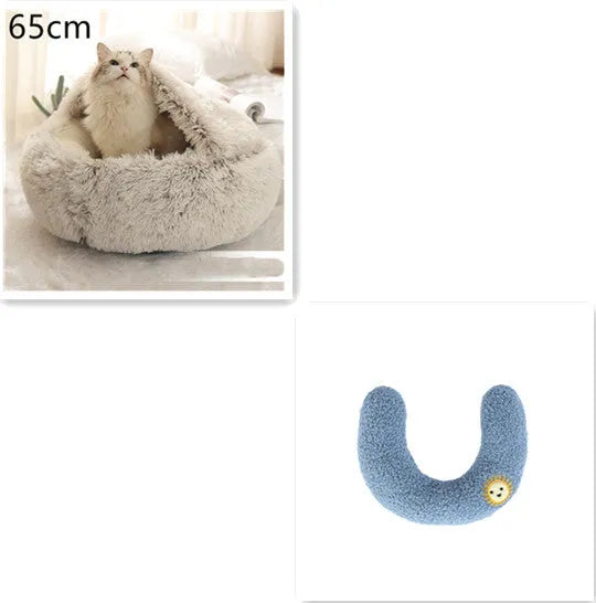 Round plush pet bed in brown for cats and small dogs, size 40cm