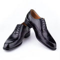 Men's hand carved Oxford shoes in cowhide leather, pointed toe, black and purple colour options, low top design