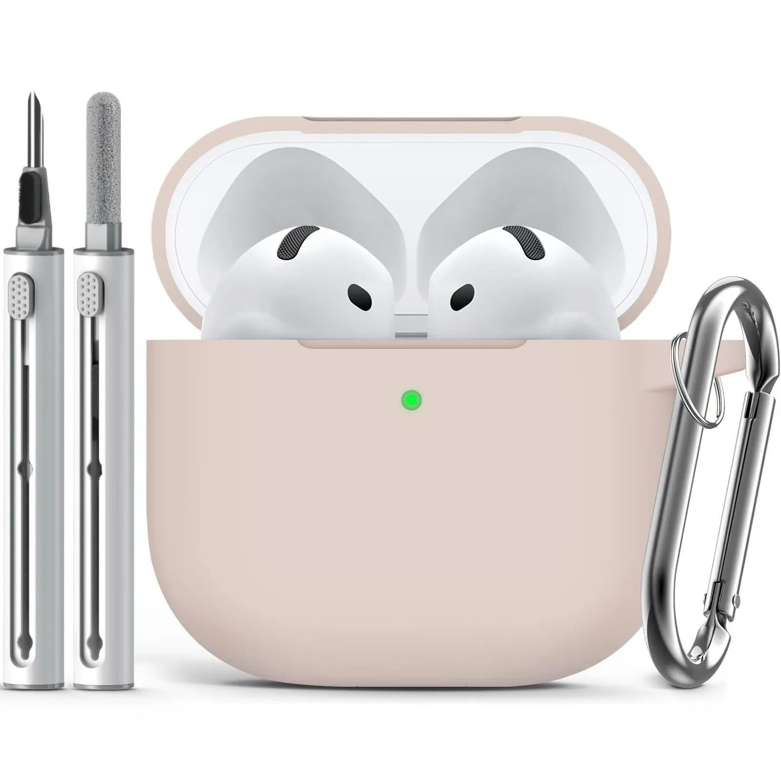 Set of silicone protective cover and cleaning pen for Airpods, embossed texture, black silicone case, white cleaning pen