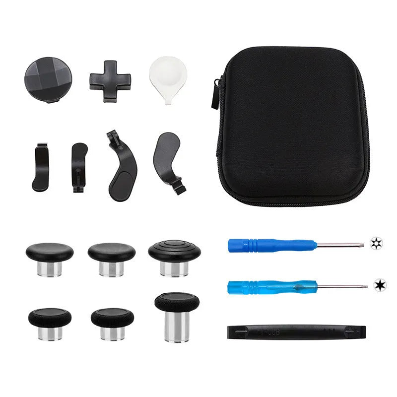 Xbox Elite 2 controller metal rocker thumbsticks and cross key replacement kit in blue with tools and storage bag