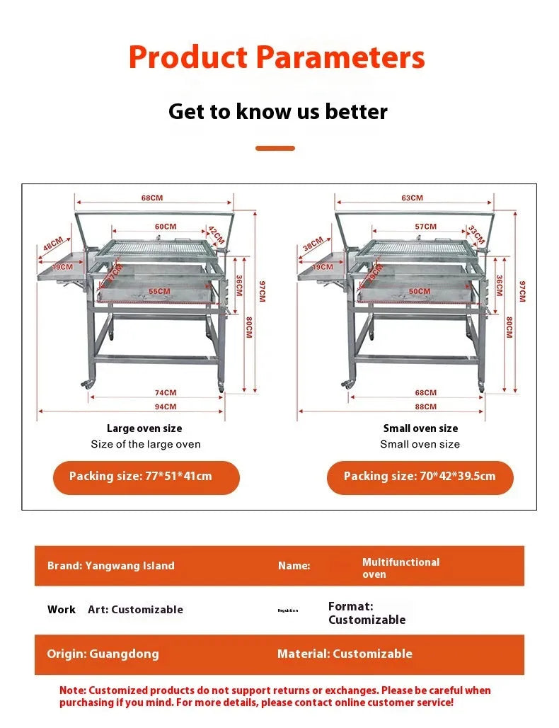 Foldable large charcoal BBQ grill with detachable parts for outdoor use.