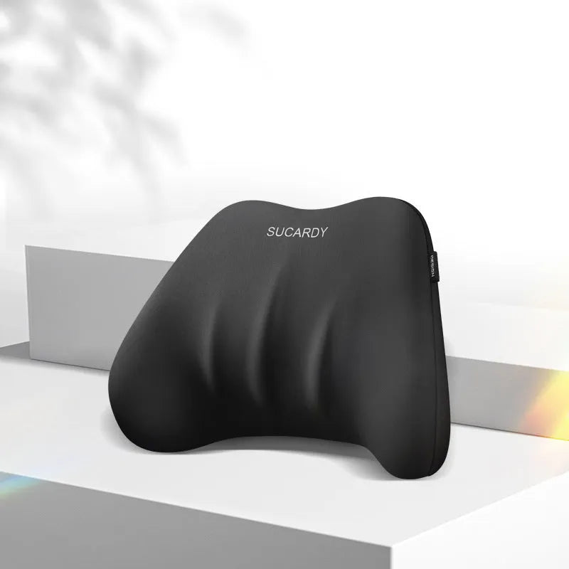 Memory foam lumbar support pillow and headrest car cushion in black colour on a car seat