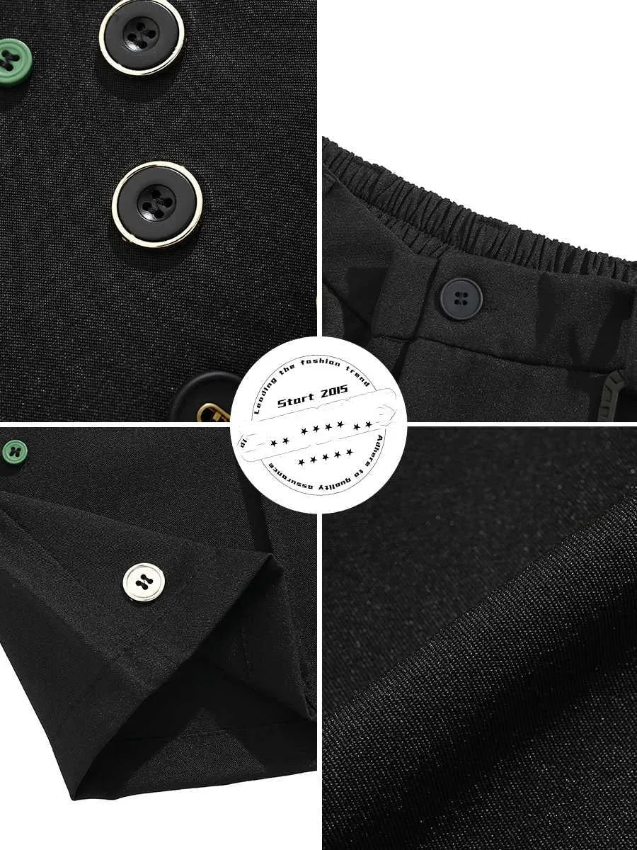 Men's black semi-elastic shorts with button and zip fly in loose straight-leg style