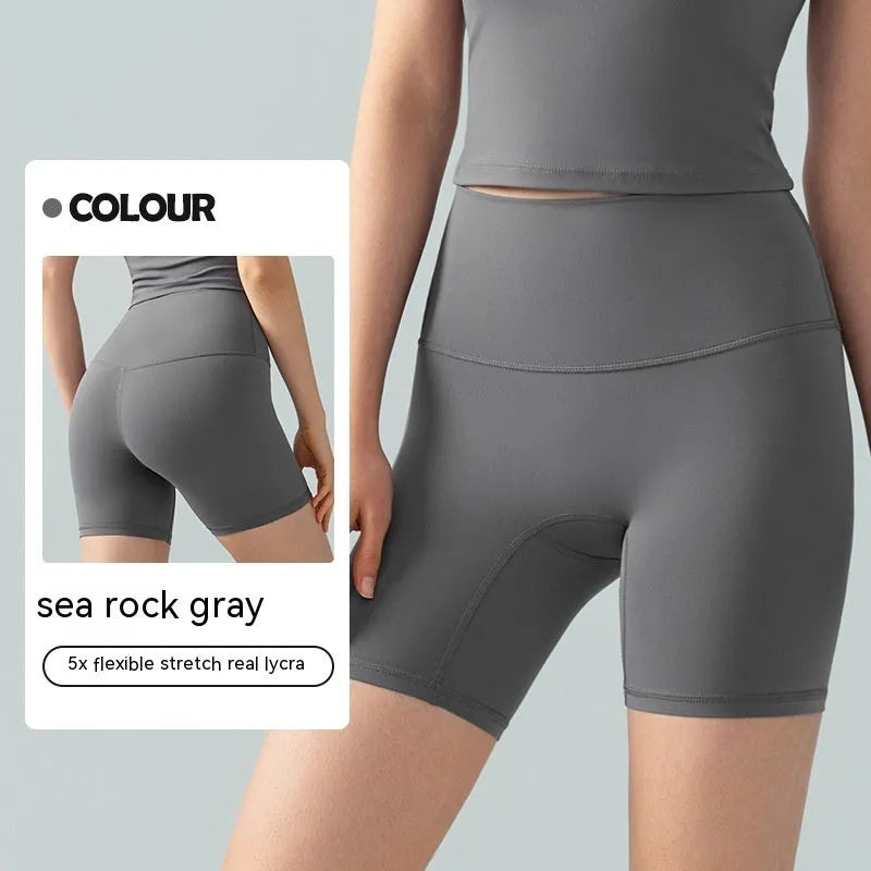 Women's leaf green Lycra yoga shorts with high waist belly control design