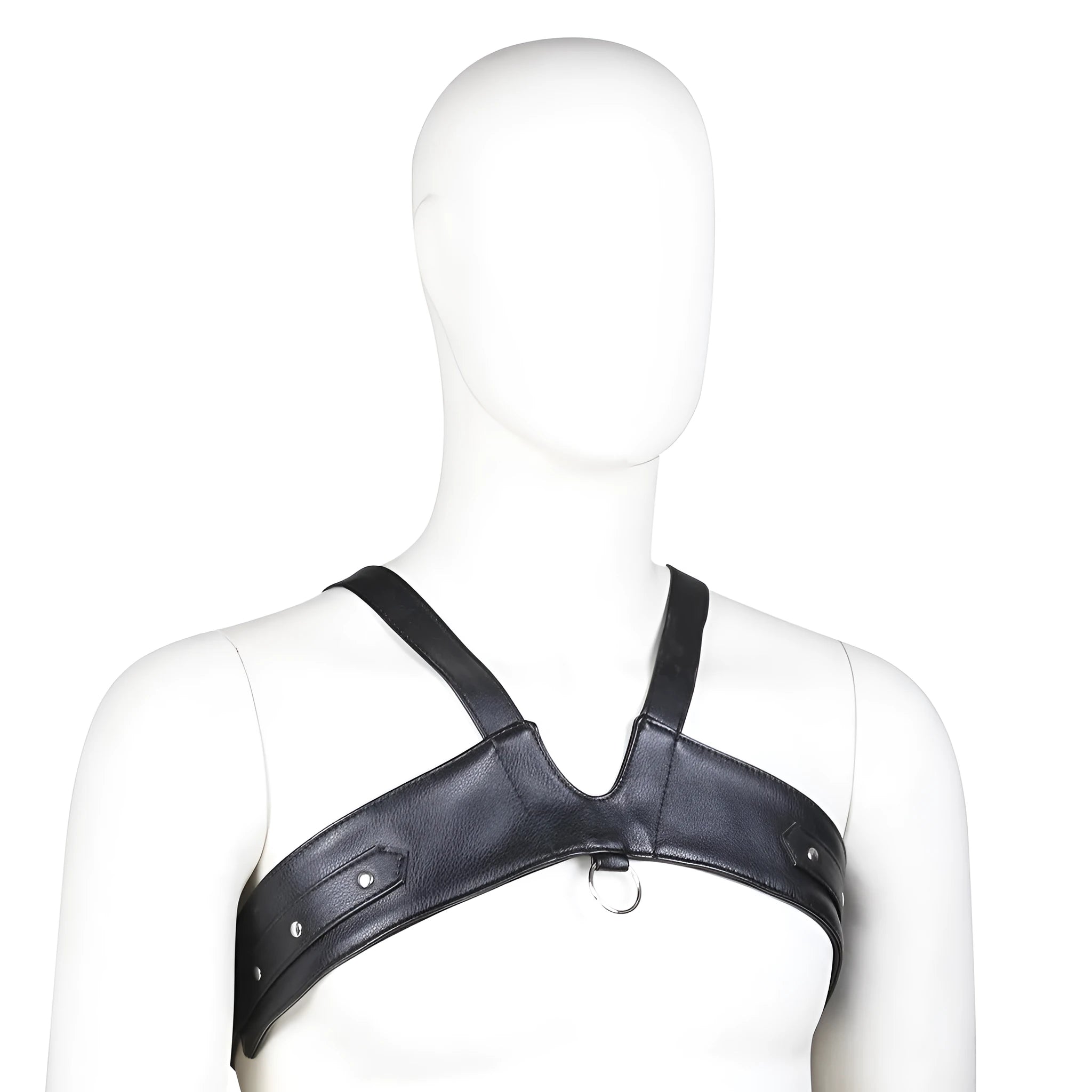 Men's black leather adjustable chest strap for intimate wear