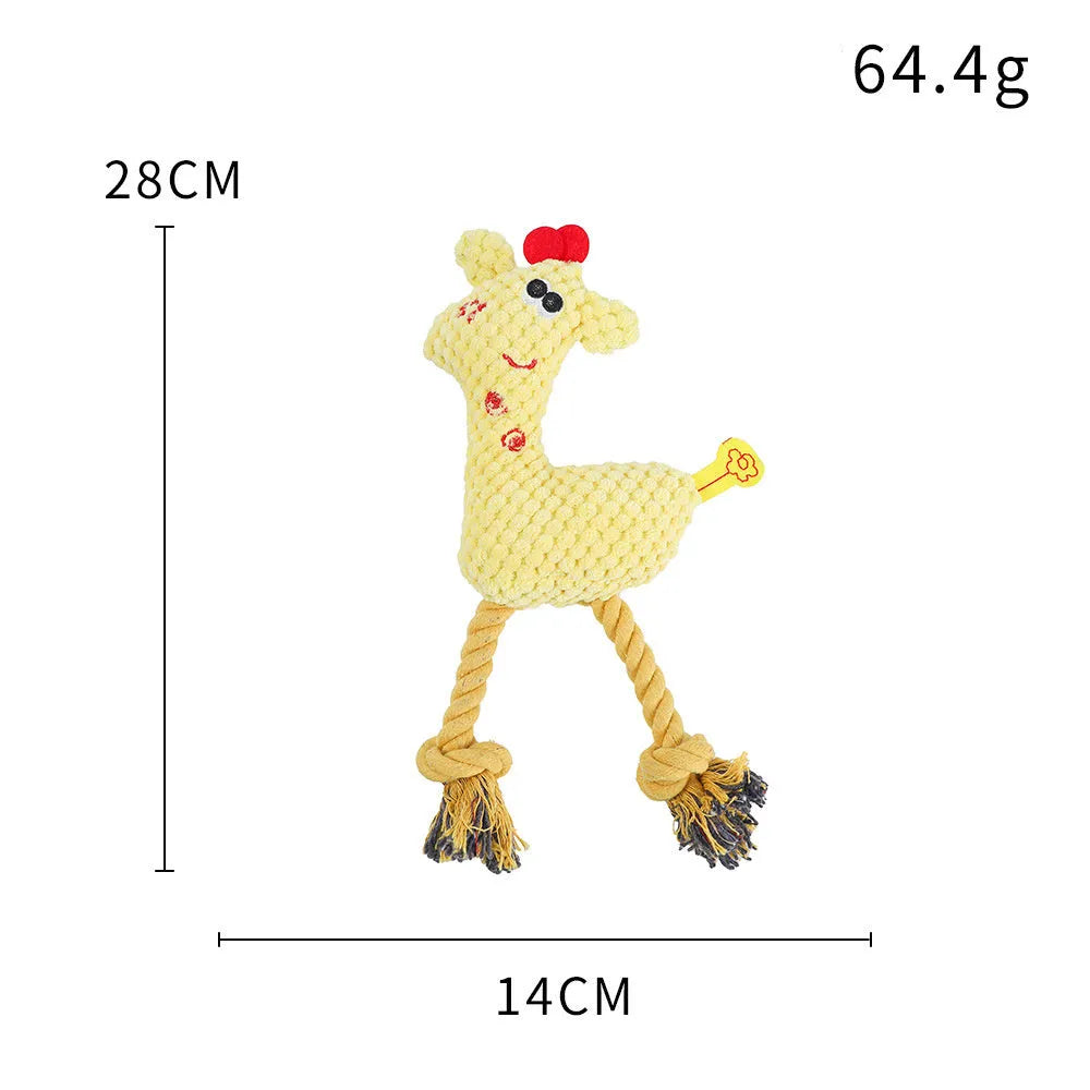 Blue deer-shaped plush dog toy with corn grain texture, shown next to a measuring tape indicating 24 cm length.