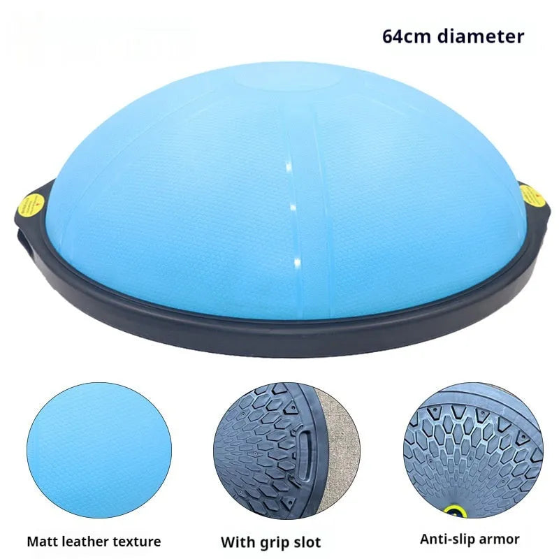 46cm ABS yoga balance wave velocity ball in blue glossy finish on a yoga mat