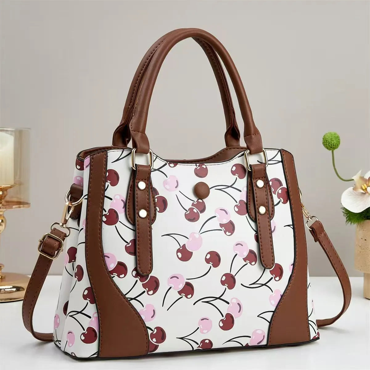 Large capacity simple shoulder messenger bag in PU leather with print design, 32x13x24cm, available in multiple colours
