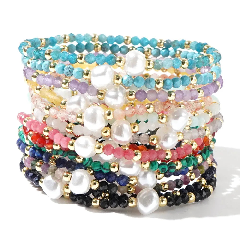 Natural stone geometric ellipse bracelet showing structured design and material texture