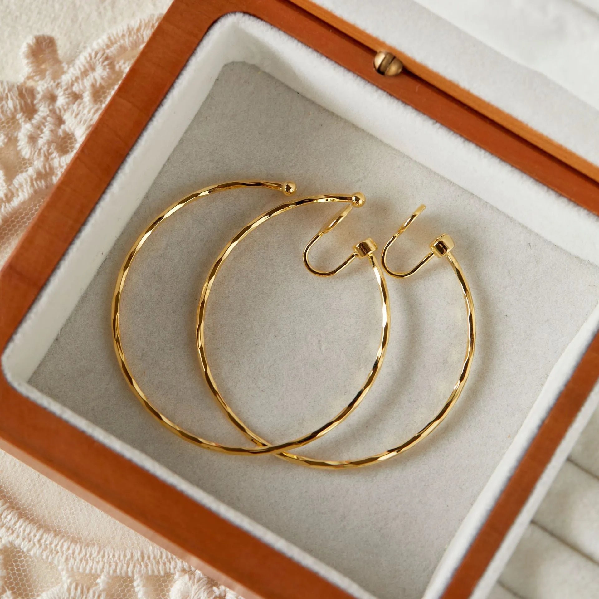 Simple metal big circle earrings 5cm diameter copper geometric with electroplated gold finish