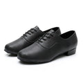 Men's black indoor dancing shoes with a calf leather sole and synthetic leather upper