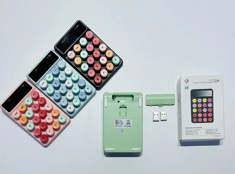 Mini portable wireless keyboard in Macaron colours including bright green option on desk