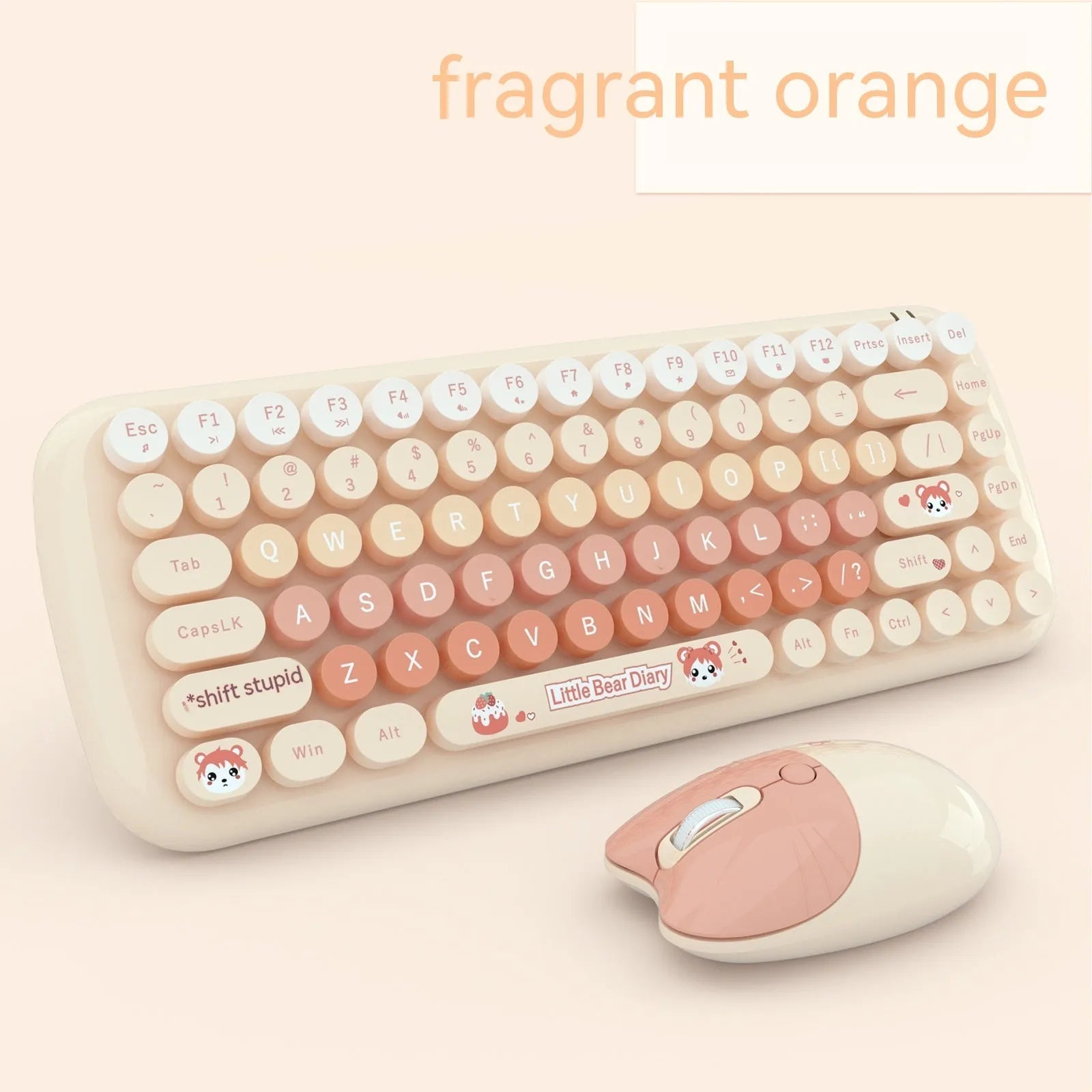 Pink mini wireless keyboard and mouse set with compact design and cartoon aesthetic