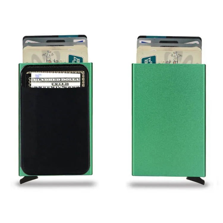 Slim aluminium metal credit card holder in frosted rose gold colour, showing front view.