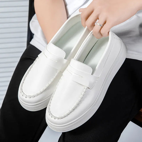 British style casual leather shoes with round toe in artificial PU material, available in three colours