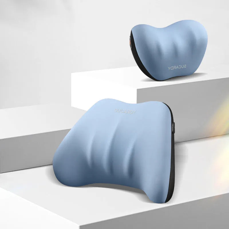 Memory foam lumbar support pillow and headrest car cushion in black colour on a car seat