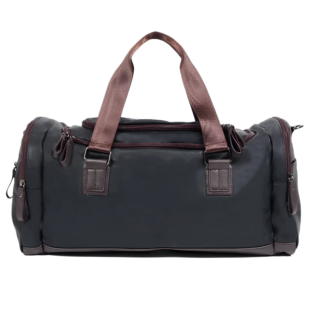 Men's large capacity PU leather gymnastic valise in solid colour black blue brown for travel