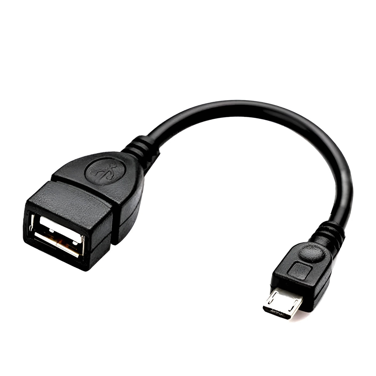 Black Micro V8 USB OTG adapter cable, Micro USB to USB, about 13.5cm long