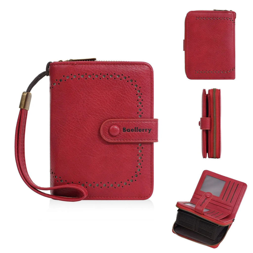 Women's PU leather coin purse wallet with zipper closure shown in multiple colour options
