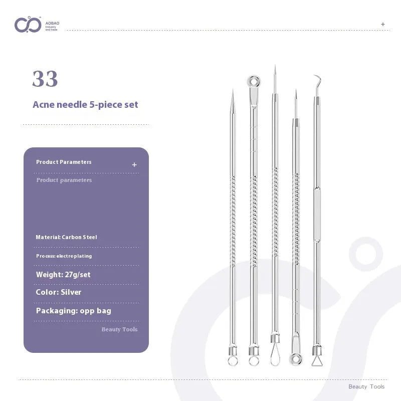 Four metal acne needles with ultra fine points, shown in assorted colours from a 33-option range.