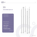 Four metal acne needles with ultra fine points, shown in assorted colours from a 33-option range.