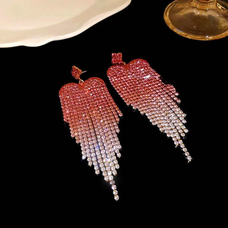Copper diamond tassel stud earrings in purple love heart style for women