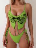 Women's purple bikini swimsuit with bow detail on top and split leg briefs.