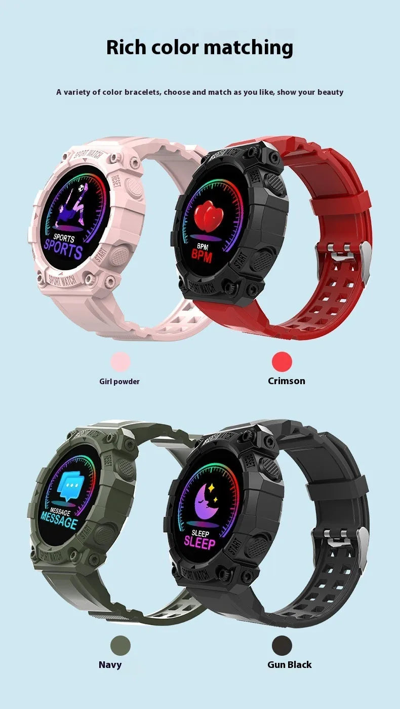 Spaceman Round FD68S smart bracelet with 144 large colour screen, TFT touch display, available in pink, red, green and black