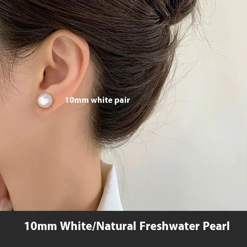 S999 sterling silver stud earrings with 10mm white freshwater cultured pearl