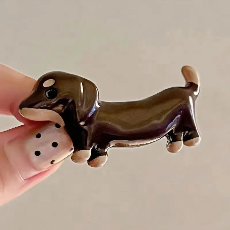 Dachshund dog hair barrettes with loose delicate styling and electroplating finish
