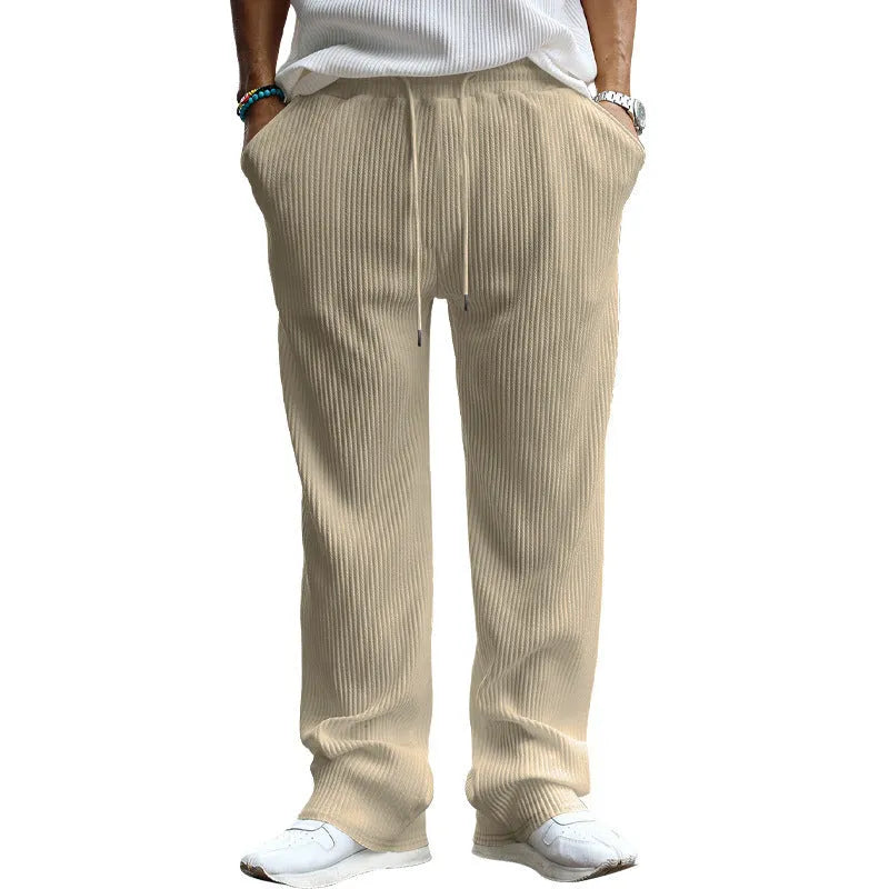 Men's casual high-waist straight-leg trousers in Army Green colour