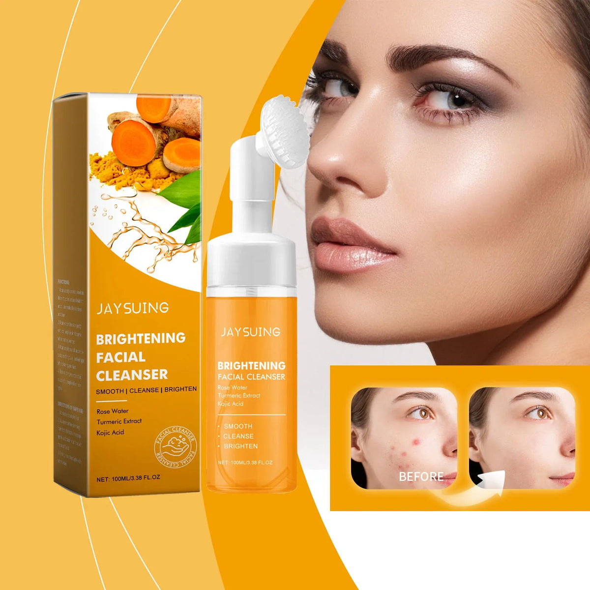 Turmeric facial cleanser 100ml tube for deep cleansing, moisturising and whitening, 5.3x4.7x18cm
