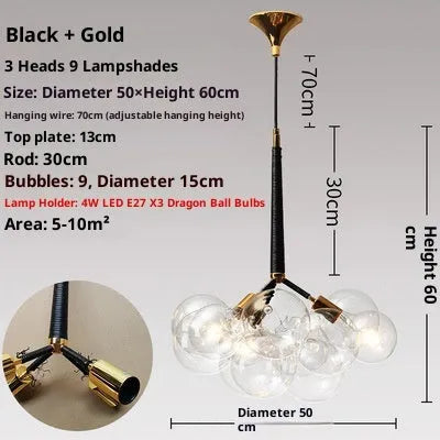 Nordic glass chandelier with warm light 220V available in 3 4 or 6 hands black or white gold finish