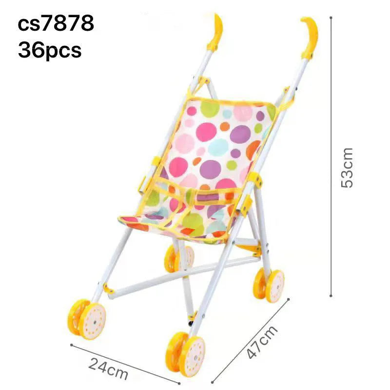 Girls metal baby stroller toy with iron rod construction for children aged 4-6 years, simulation trolley design