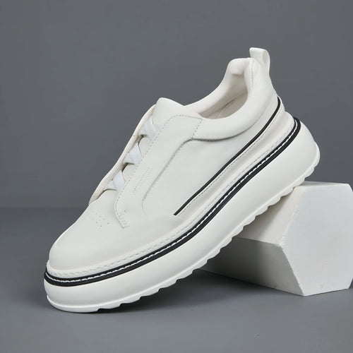 Breathable casual slip-on sneaker with first layer cowhide upper and foam sole, black, side view