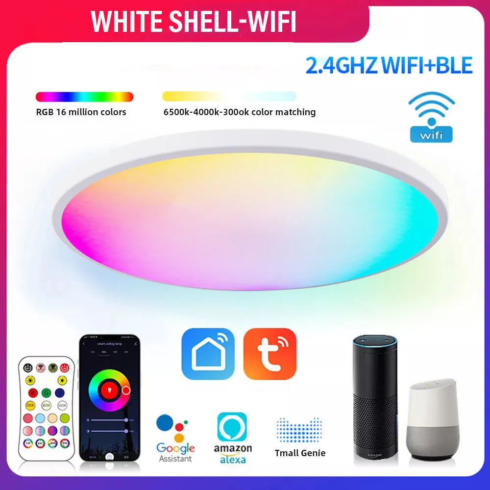 Black or white RGBCW smart ceiling lamp with full colour changing and dimming features