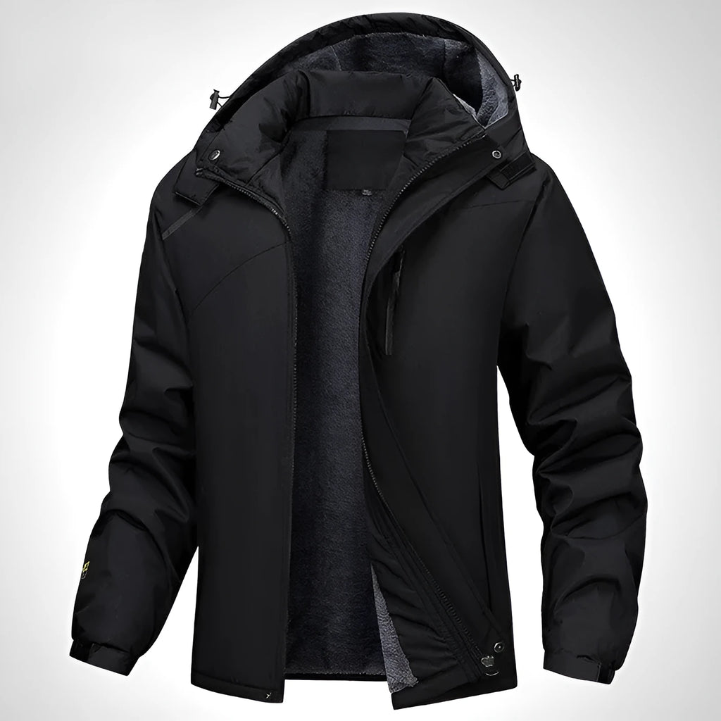 Men's plus size loose fit hooded coat in polyester available in black, dark grey, white and army green