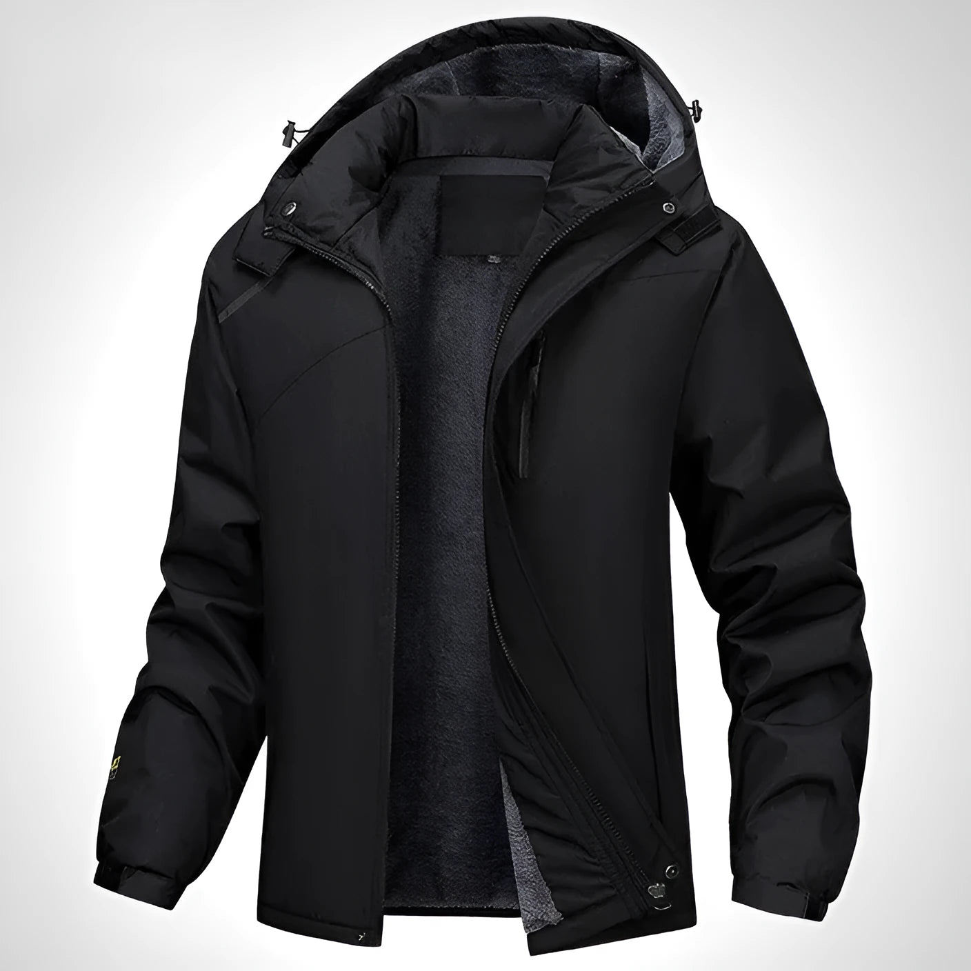 Men's plus size loose fit hooded coat in polyester available in black, dark grey, white and army green