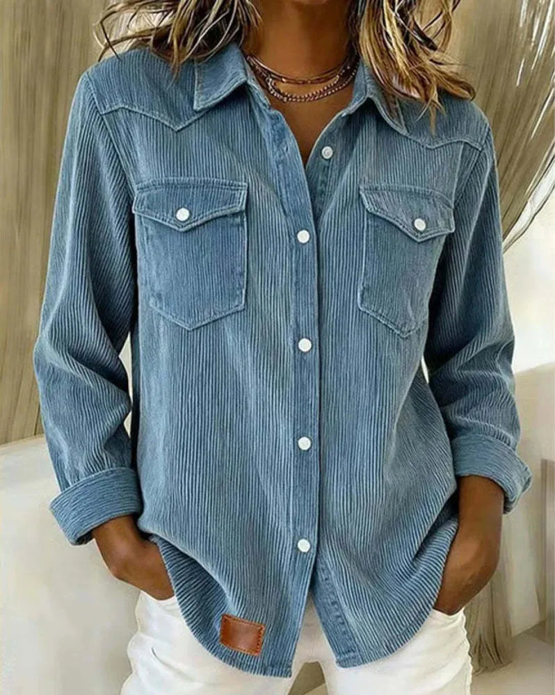 Women's light blue distressed polyester denim jacket with cardigan-style open front, long sleeves, and regular fit on display