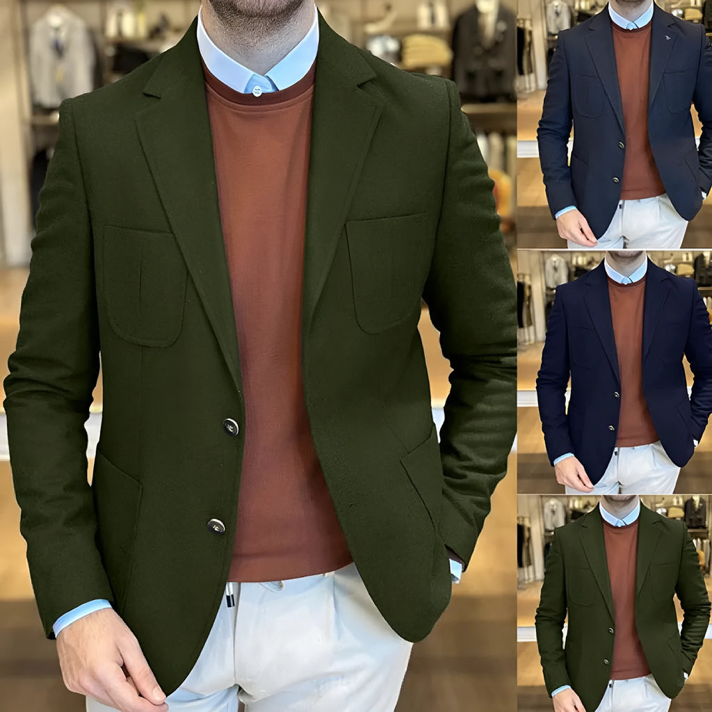 Men's loose-fit casual cotton suit jacket in army green colour, retro style